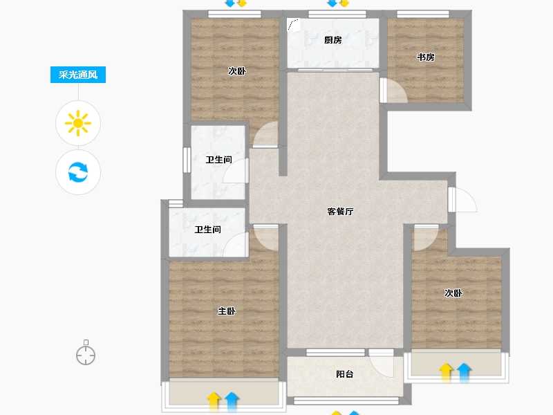 山东省-淄博市-名士华府-100.06-户型库-采光通风