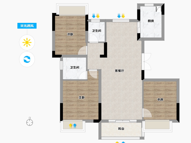 湖南省-永州市-滨江新城-87.00-户型库-采光通风