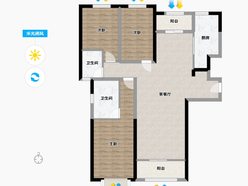 陕西省-宝鸡市-琨朗·翰林华府-105.00-户型库-采光通风