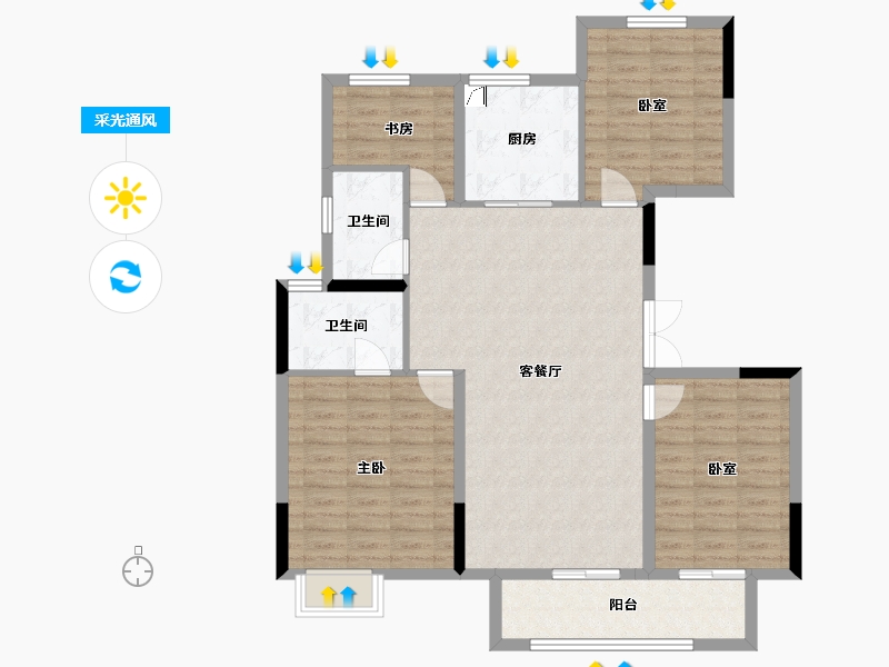 江苏省-苏州市-星荟云庭-107.00-户型库-采光通风