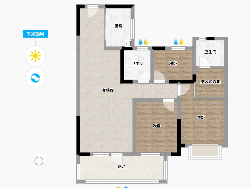 湖北省-仙桃市-当代满庭春MOMA-98.00-户型库-采光通风