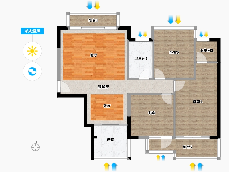 湖北省-鄂州市-飞鹅新天地-99.78-户型库-采光通风