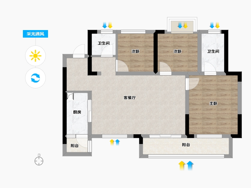 重庆-重庆市-中梁和苑-90.00-户型库-采光通风