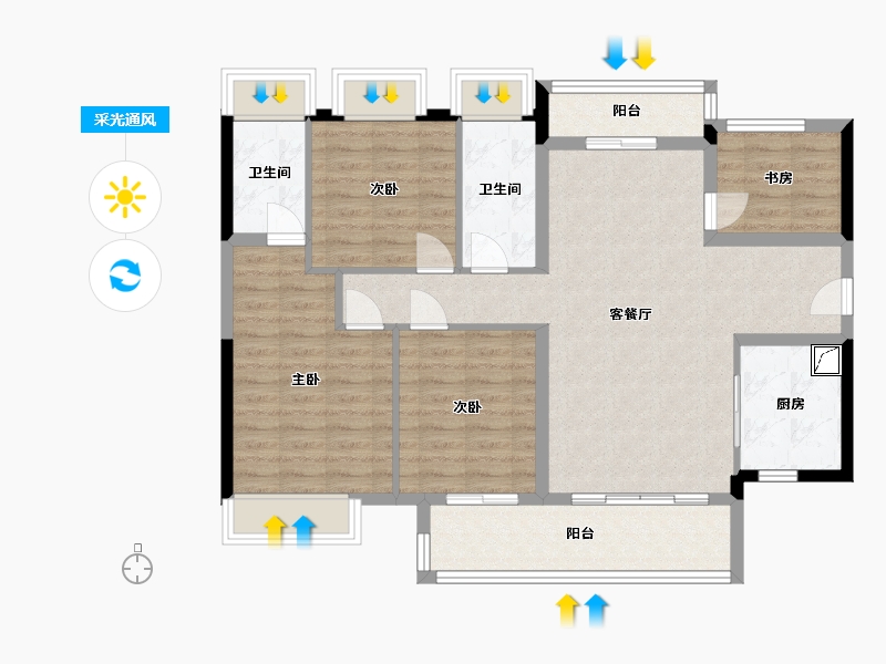 广东省-佛山市-保利翡翠公馆-103.15-户型库-采光通风