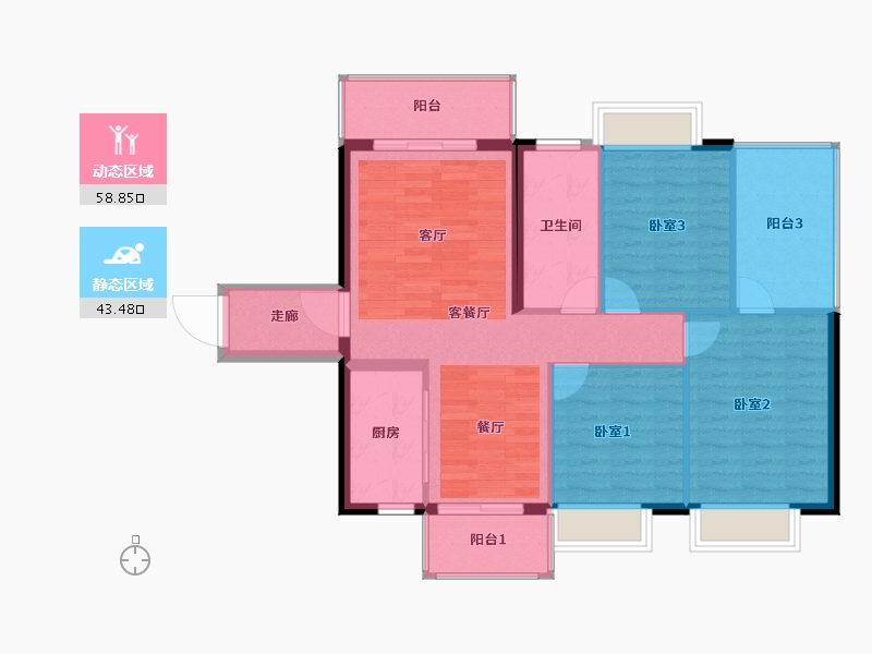 海南省-海口市-盛达江岸豪庭-93.76-户型库-动静分区