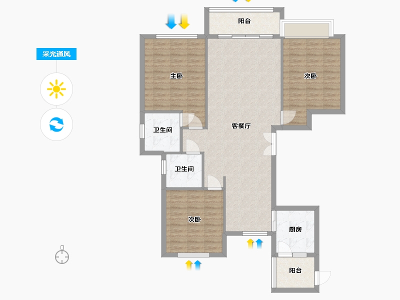 浙江省-温州市-东璟华庭-120.00-户型库-采光通风