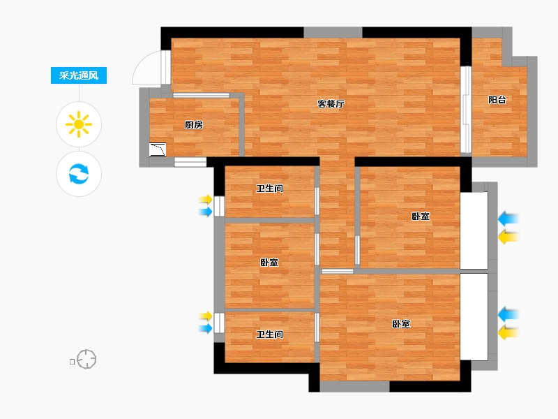 湖南省-长沙市-碧桂园翘楚棠(建设中店)-74.38-户型库-采光通风