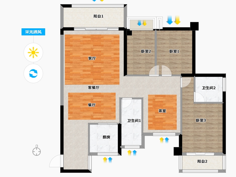 海南省-海口市-盛和花城-116.98-户型库-采光通风