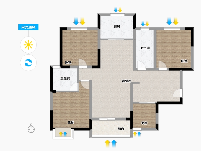 河南省-郑州市-汇港铭都-107.00-户型库-采光通风