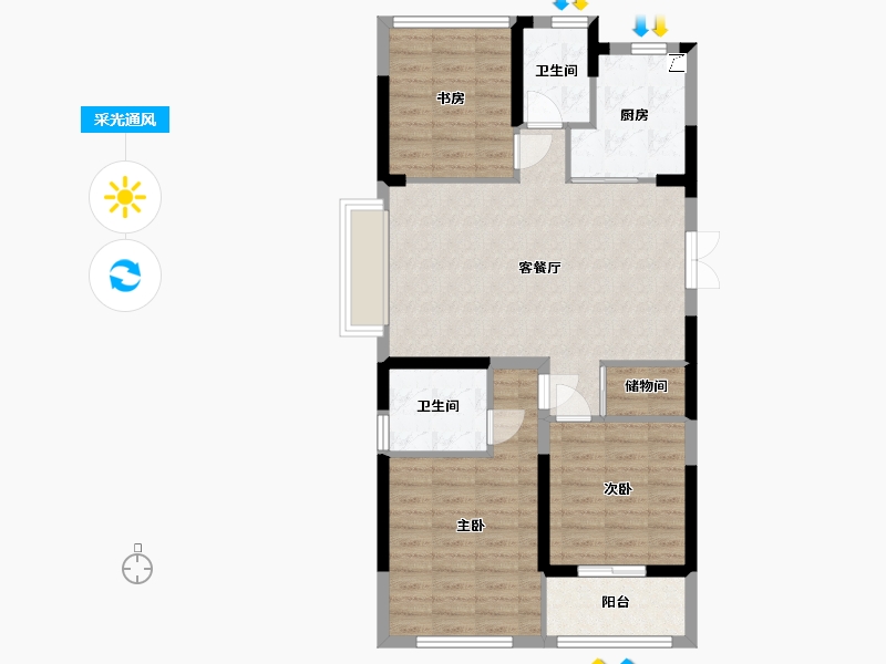 浙江省-宁波市-荣安劝学里-80.00-户型库-采光通风