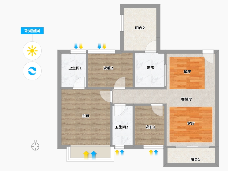 广东省-佛山市-凯蓝滨江时光-65.90-户型库-采光通风