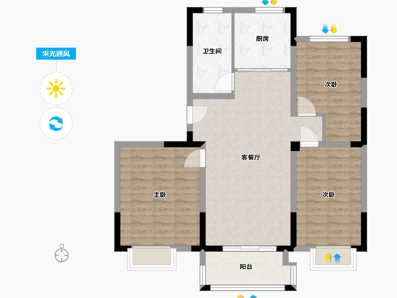 江苏省-扬州市-文沁苑-86.80-户型库-采光通风