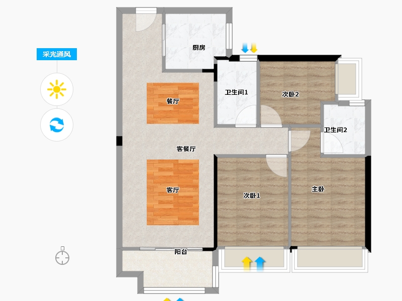 广东省-佛山市-美的明湖花园-84.80-户型库-采光通风