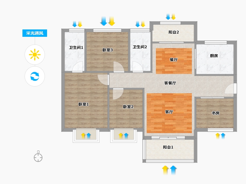 广东省-佛山市-中国铁建领秀公馆-94.39-户型库-采光通风