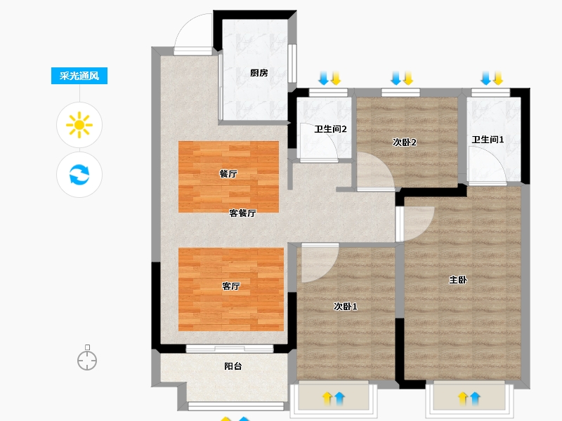 河南省-焦作市-中梁阳光城·壹号院-87.20-户型库-采光通风