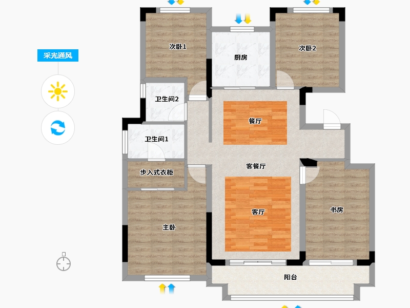 河南省-焦作市-中梁阳光城·壹号院-108.80-户型库-采光通风