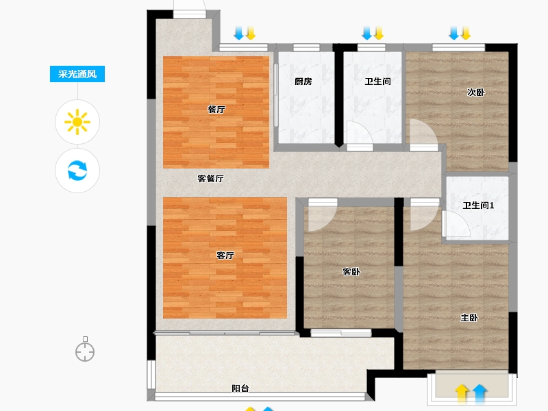 山东省-淄博市-天齐观棠府-104.00-户型库-采光通风