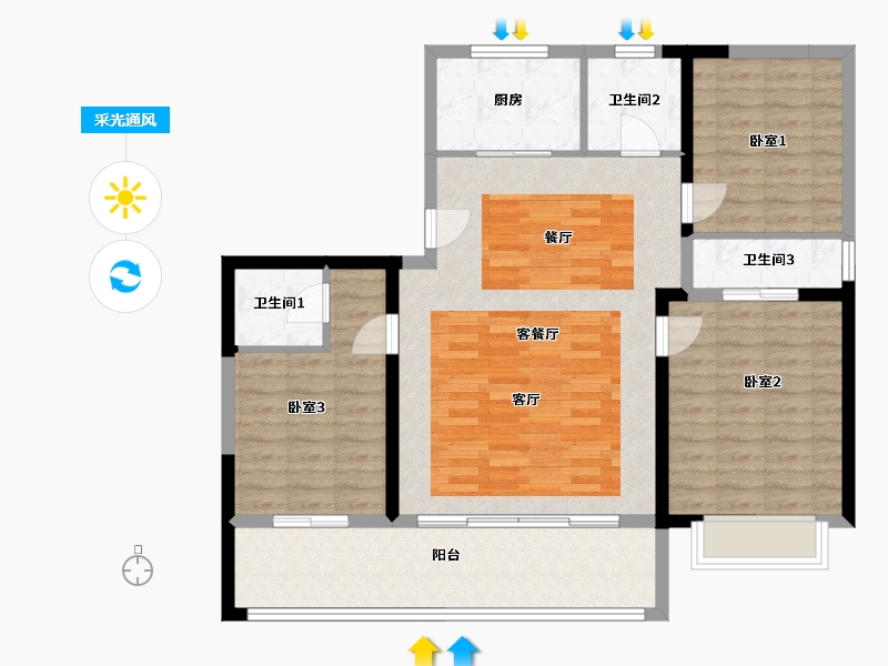 河南省-焦作市-博园·澜庭叙-104.73-户型库-采光通风