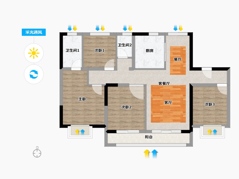 山东省-淄博市-天鸿万象-89.27-户型库-采光通风