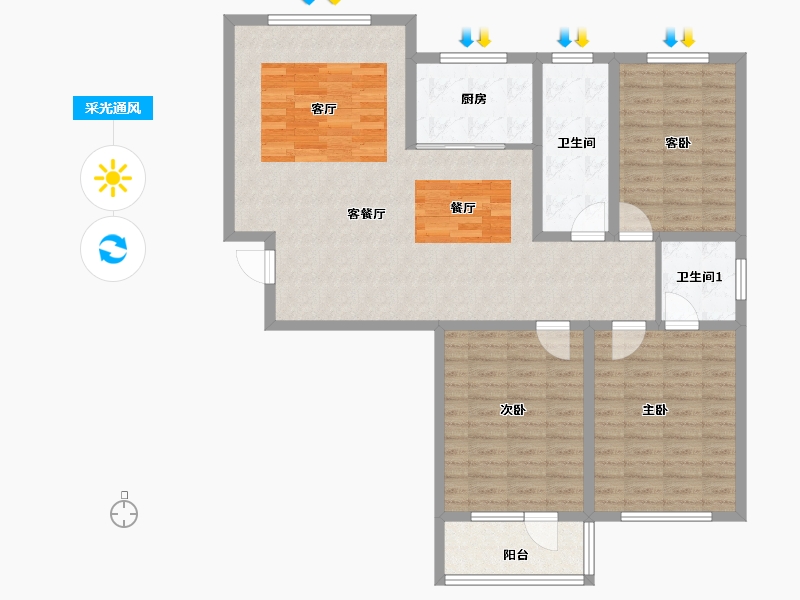 山东省-淄博市-冠博兰亭苑-115.47-户型库-采光通风