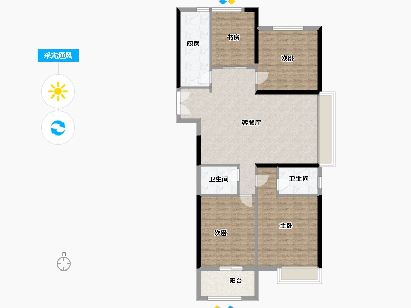 山东省-菏泽市-龙翔·中央檀府-120.00-户型库-采光通风