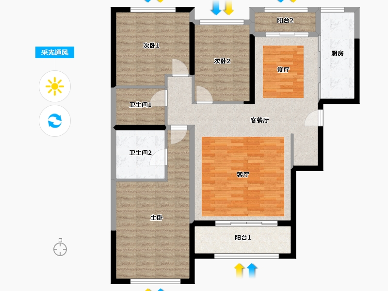 山东省-淄博市-茂业·雍翠华府-116.40-户型库-采光通风