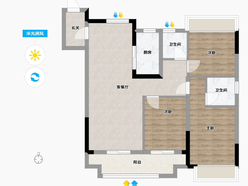 浙江省-嘉兴市-翡翠天宸实景示范区-86.00-户型库-采光通风