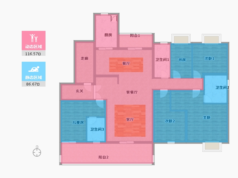 广西壮族自治区-桂林市-碧桂园剑桥郡-181.61-户型库-动静分区