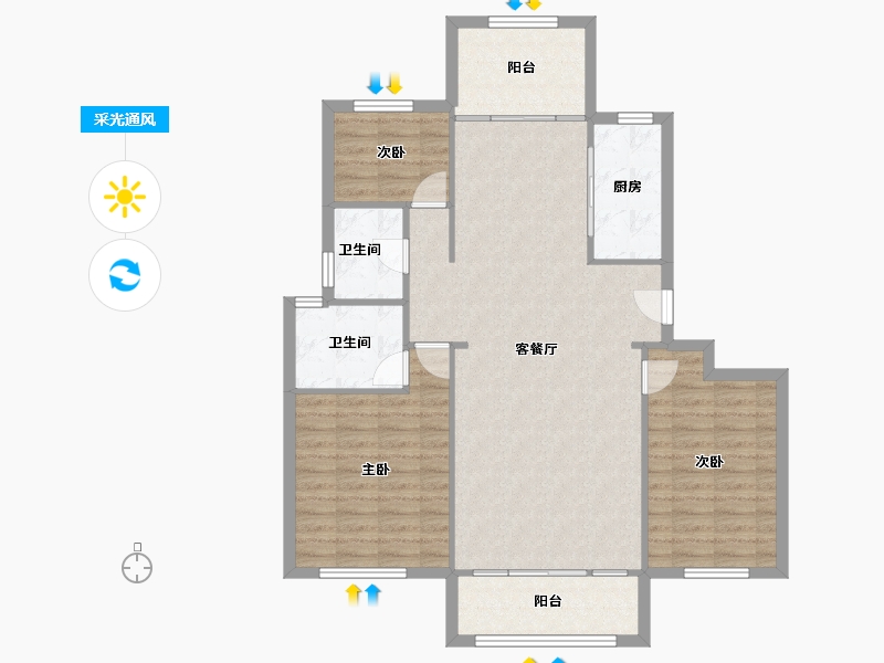 浙江省-湖州市-上实天澜湾-103.00-户型库-采光通风