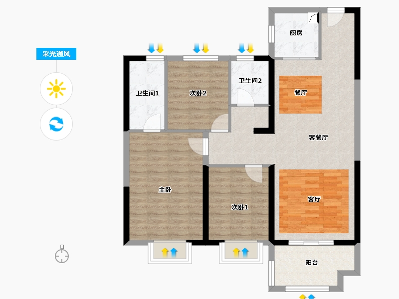 湖北省-黄石市-中乾融·龙台-93.92-户型库-采光通风