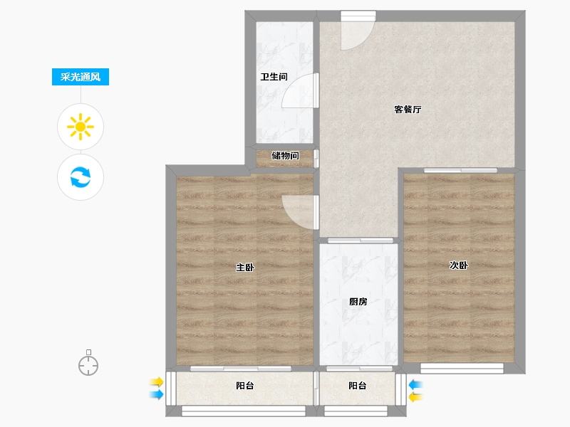 天津-天津市-瀛洲里-65.00-户型库-采光通风