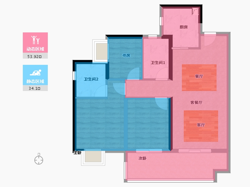 贵州省-贵阳市-美的·璟悦风华-78.40-户型库-动静分区