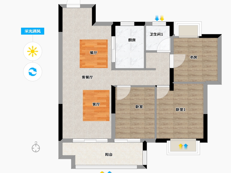 安徽省-阜阳市-新城云昱东方-81.34-户型库-采光通风