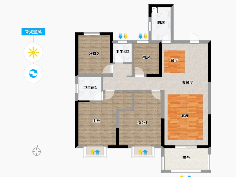 湖北省-黄石市-中乾融·龙台-106.27-户型库-采光通风