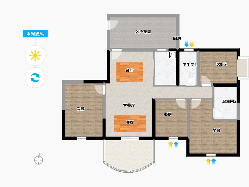 海南省-海口市-绿地海长流-112.00-户型库-采光通风