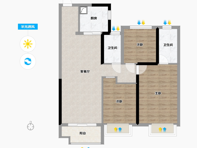 湖南省-长沙市-中海阅麓山-90.00-户型库-采光通风