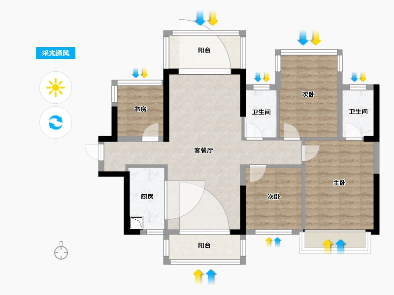 广西壮族自治区-南宁市-嘉和城依云堡-84.98-户型库-采光通风