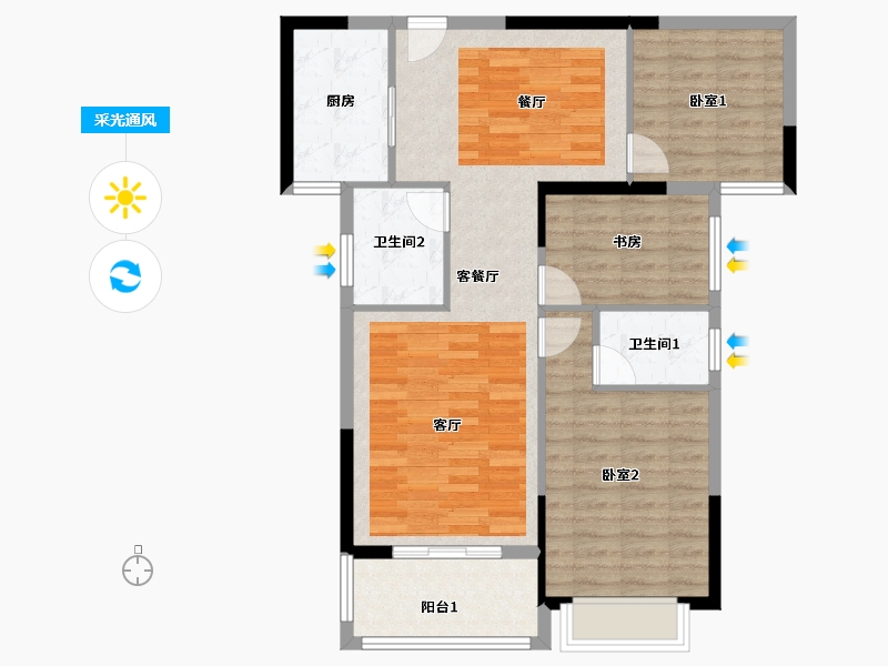 湖北省-黄石市-香格·七里新都-88.34-户型库-采光通风