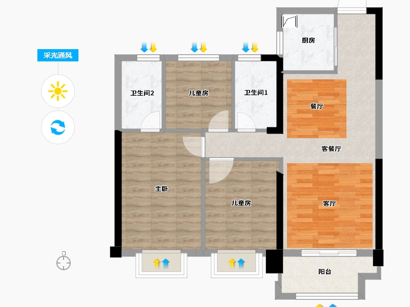 湖北省-黄石市-黄石中都巴黎城-78.74-户型库-采光通风