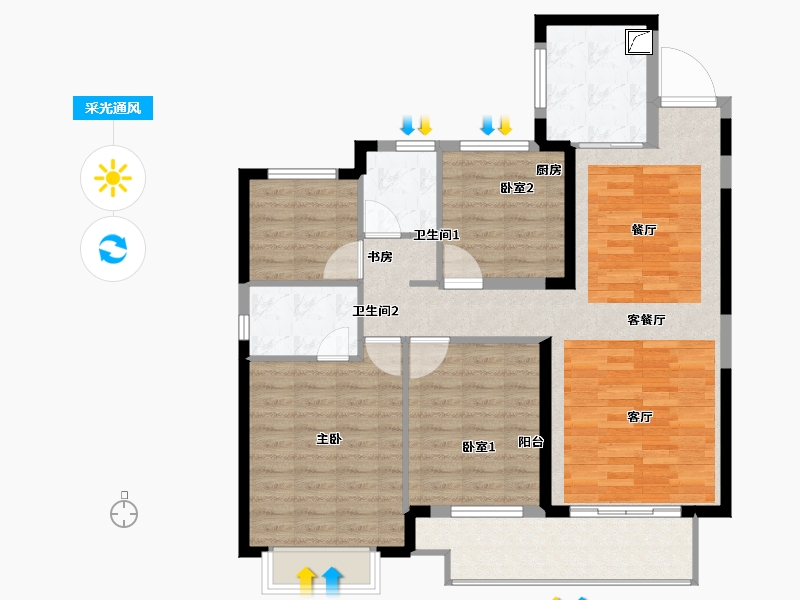 湖北省-黄石市-黄石中梁·滨江壹号-102.40-户型库-采光通风