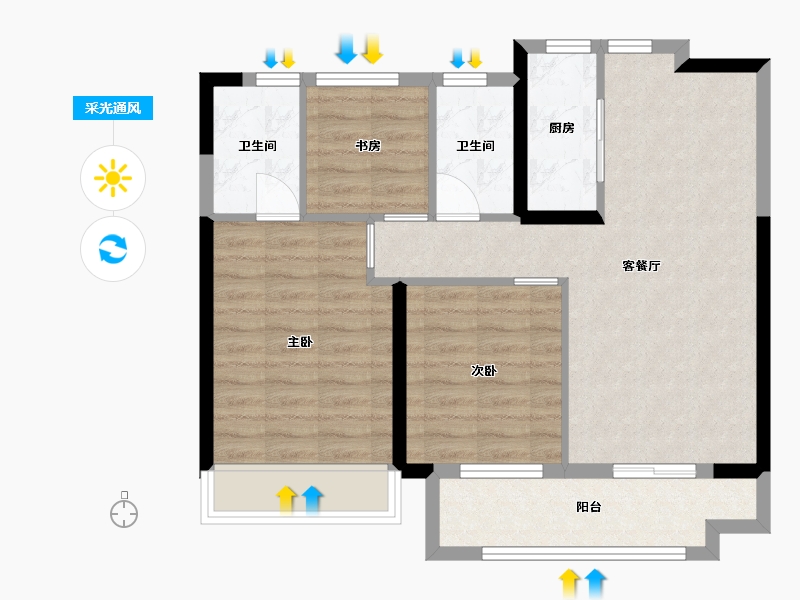 浙江省-温州市-华鸿·锦悦里-77.93-户型库-采光通风