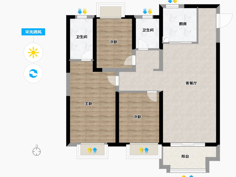 江苏省-盐城市-奥园公园悦府-88.00-户型库-采光通风