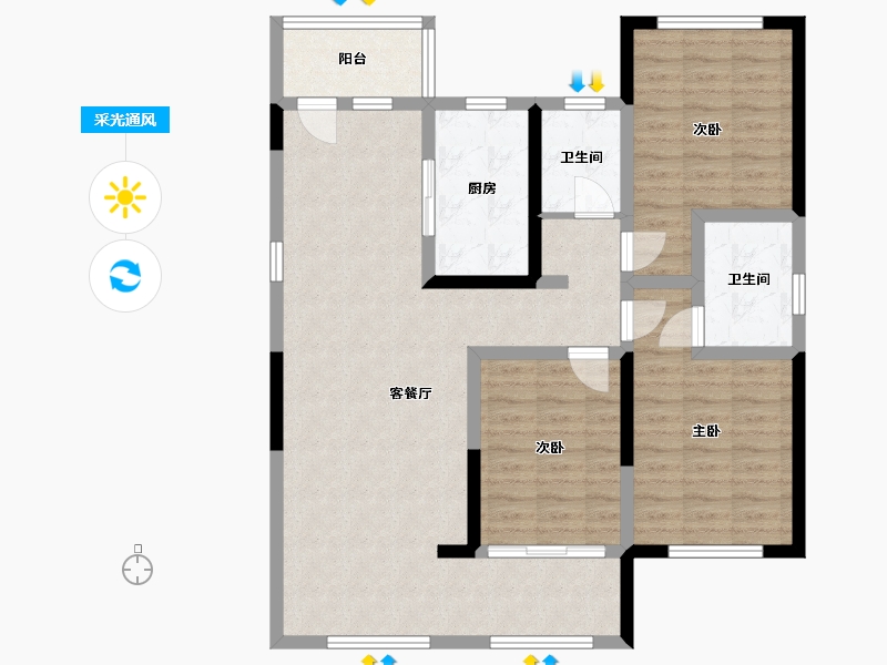 江苏省-徐州市-公园壹号-110.90-户型库-采光通风