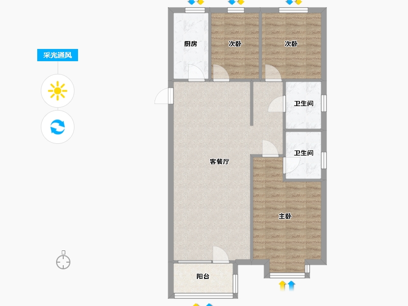 山东省-青岛市-万达・维多利亚湾-87.39-户型库-采光通风