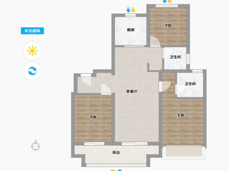 山东省-济南市-绿城春来晓园-90.00-户型库-采光通风