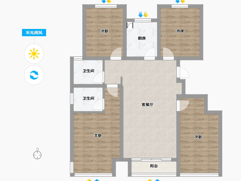 陕西省-榆林市-无名-103.66-户型库-采光通风