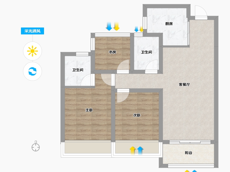 浙江省-杭州市-阳光城东原印江滨-78.00-户型库-采光通风