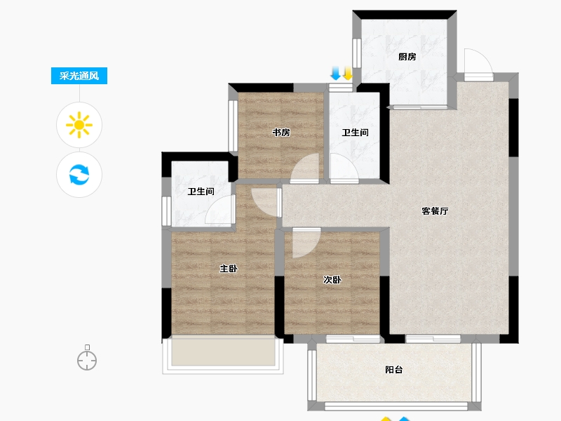 广西壮族自治区-南宁市-大唐盛世-67.00-户型库-采光通风