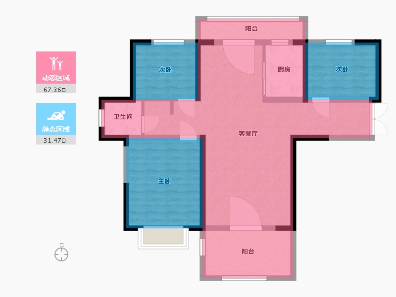 安徽省-淮南市-山南一号-85.85-户型库-动静分区