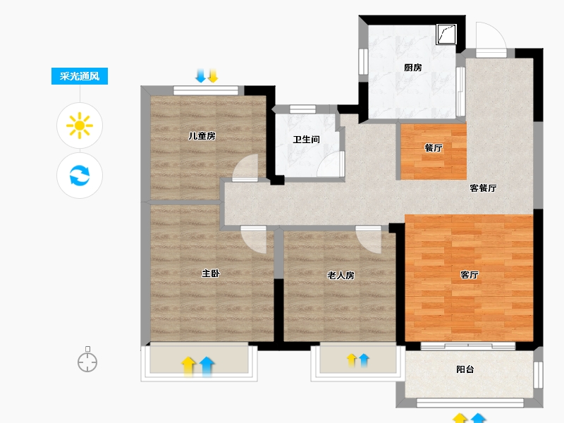 河南省-郑州市-康桥康城-76.00-户型库-采光通风